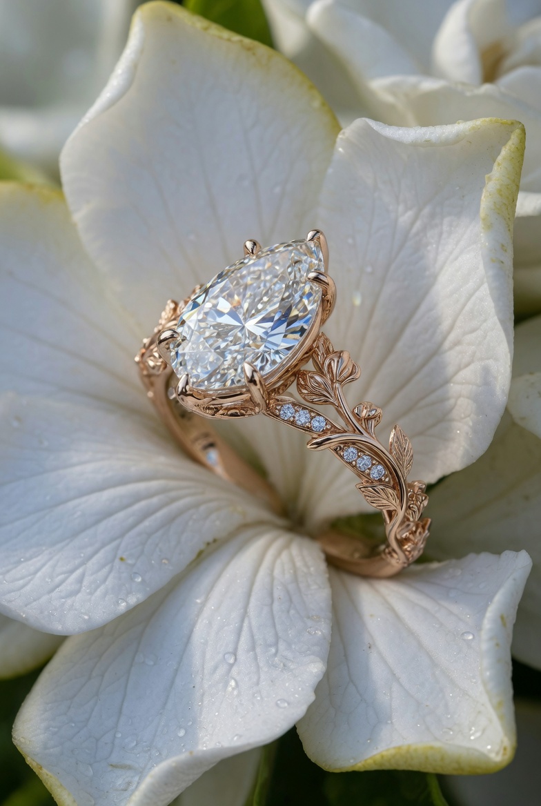 Pear Cut Rose Gold Vine Ring