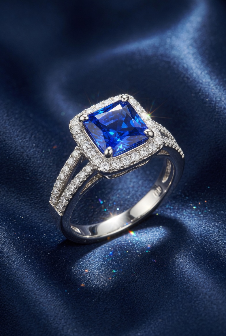 Princess Cut Sapphire Halo Ring
