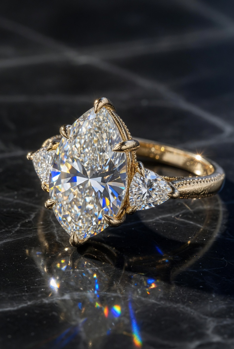 Marquise Three-Stone Yellow Gold Ring