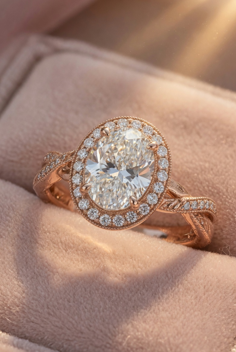 Oval Rose Gold Halo Ring